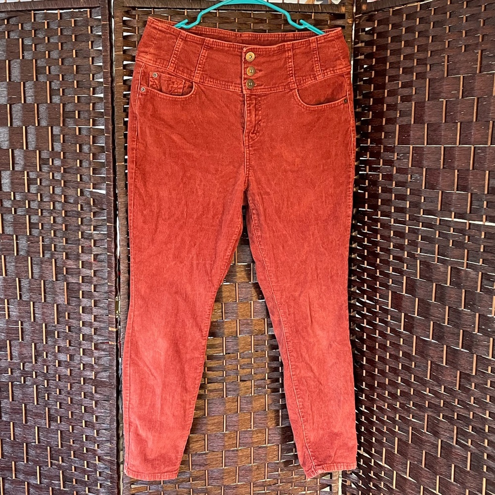 No Boundaries Burnt Orange Corduroy High Waisted Pants with Buttons - Size 13
